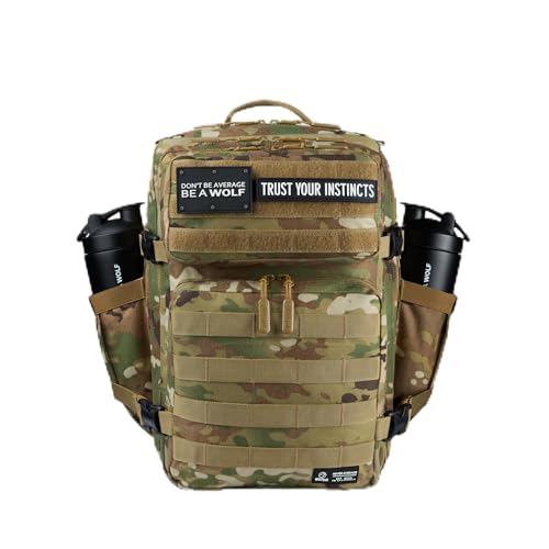WOLFpak 35L Athletic Gym Backpack - Durable 1000D Waterproof Oxford Material with MOLLE Webbing, Laptop Pocket & Dual Cup Holders, Durable Fitness/Travel/Military Daypack (OCP Camo) - color: Ocp Camo
