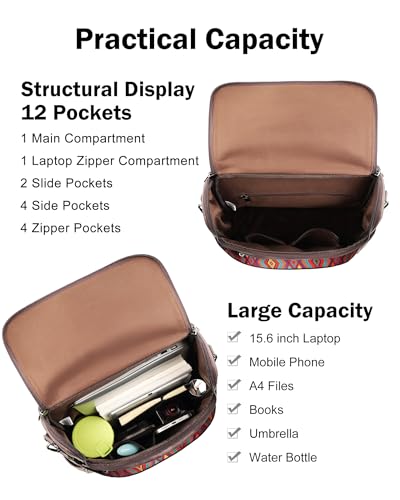 FADEON Laptop Backpack for Women Leather Travel Backpack with Laptop Compartment, Designer Ladies Computer Backpacks Coffee - color: Coffee Brown Retro Style