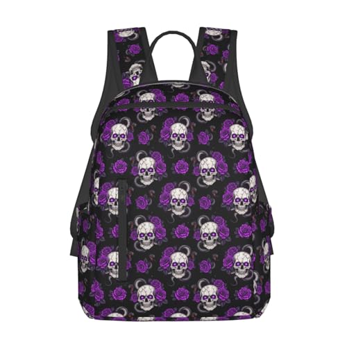 Heavy Duty Camping Backpack Cool Gothic Skull Rose Purple, Large Storage Adventure Rucksack for Long Distance Outdoor Exploration Unisex - color: Picture (1422)