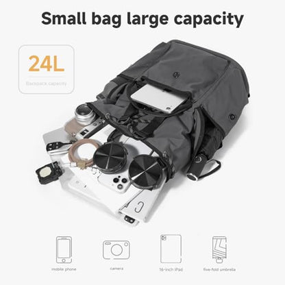 Waterproof Ultralight Nylon Rucksack, Flip Top Backpack with Drawstring Closure, 16in Laptop Slot, Ergonomic Daypack for Outdoor Hiking, Camping & Urban Daily Commute Unisex Versatile Pack for Travel - color: Up-grey