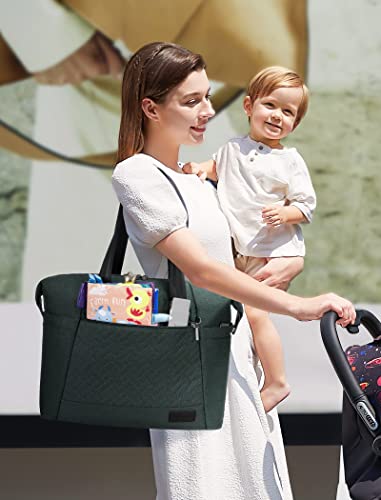 LOVEVOOK Diaper Bag Tote, Baby Diaper Bag Waterproof Travel Diaper Tote with Changing Pad - color: Green