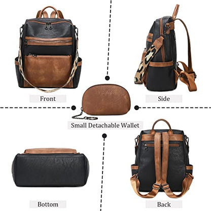 AGLOD Leather Backpack Purse for Women Designer Ladies Shoulder Bag Fashion Faux Work Travel Handbags - color: Kcus22001-black-brown