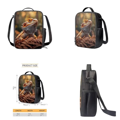 Dragon Lizard Backpack for Kids Boys Backpack with Lunch Box Water Bottle Holder with Strap and Soft Pencil Case 4PCS Set Bookbag with Front Pocket 17 inch Large Capacity School Bag for Girls - color: Dragon Lizard