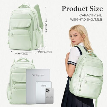 Cute School Backpack for Teens Girls Boys Waterproof School Bag Basic Backpack for College Students Multi Pocket Backpack Lightweight Casual Daypack Backpacks for Women Men（MintGreen） - color: Mintgreen