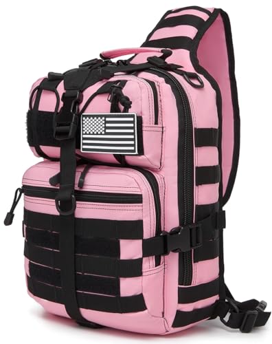 Tactical Sling Pack Big Crossbody Backpack Over Shoulder Bag Military for Men Hiking Outdoor Sport Gym - color: Pink