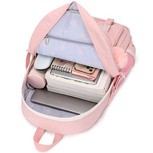 Hey Yoo School Backpack for Girls Backpack with Lunch Box Teen Girl Backpack Set Cute School Bag Bookbag for Teen Girls(Pink) - color: Pink