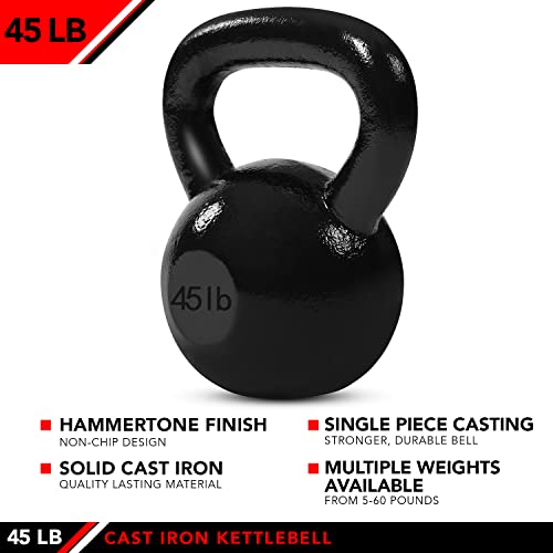 JFIT Cast Iron Kettlebell – Single Weight, Flat Bottom, Polished Handle | Men & Women | CrossFit, Cardio & Strength Training - size: 45.0 Pounds