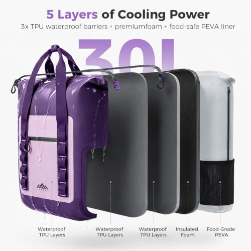 Lekesky Backpack Cooler, 30L Soft Lightweight Cooler Bag, Waterproof for Beach, Travel, Camping, Picnic, Hiking (20 CAN Grey) - color: Purple