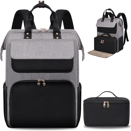 BERTASCHE Lunch Backpack for Women, 17.3 Inch Laptop Backpack with Insulated Cooler Lunch box, Nurse Backpack for Teacher Work Travel College Picnic,Black-Grey - color: Black-grey, size: 17.3 inch