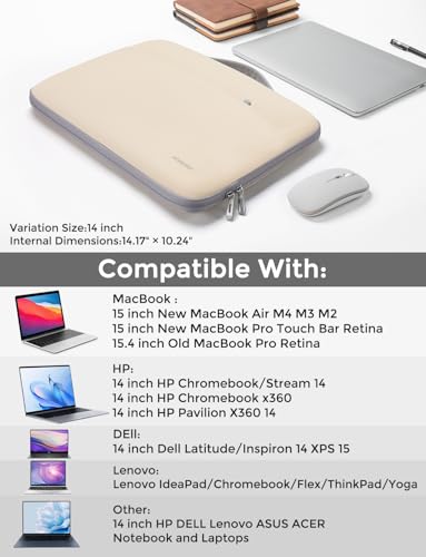 DOMISO 14 inch Laptop Case Sleeve Protective Cover Compatible with 15 inch MacBook Air M4 M3 M2,MacBook Pro,14-15 inch HP Dell ASUS Lenovo Chromebook,Waterproof Computer Cases Bag with Handle,Beige - color: Beige, size: 14" Laptop/15" for mac book