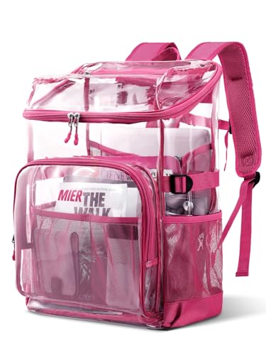 MIER Clear Backpack for School 18 Inch Heavy Duty Transparent Backpacks for Concerts Festival Work See Through Clear Bookbag for Students Adult, Pink - color: Pink, size: Large