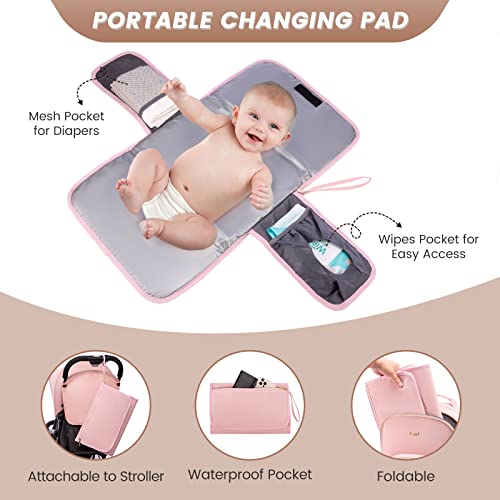 LOVEVOOK Diaper Bag Backpack, Quilted Baby Bag with Changing Pad & Pacifier Holder, Waterproof Travel Diaper Bags for Baby Boys Girls, Stylish and Large Capacity,Pink - color: Pink