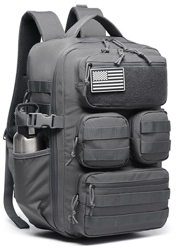 Wotony Tactical Backpack for Men, 25L/35L/45L EDC Backpack with Laptop Compartment, MOLLE System, Water-Resistant 900D Fabric, Multi-Pocket Travel Backpack for Hiking, Camping, Gym and Daily Use - color: Dark Gray, size: 25L