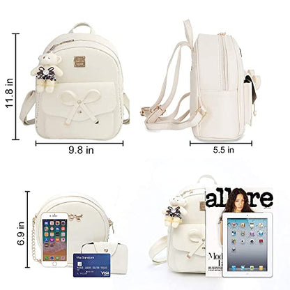 ZGWJ Mini Backpack Purse for Women - 3-Piece Set, Small PU Leather Bowknot Fashion Backpacks, Cute Casual Travel Daypacks - color: Beige-3pcs