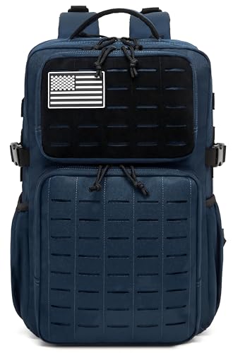 Wotony Military Tactical Backpack for Men Waterproof Daypack 3 Day Assault Pack Laser-Cut MOLLE Webbing Design with Water Bottle Holder Black Small Tactical Assault Bag (Blue, 25L) - color: Blue, size: 25L