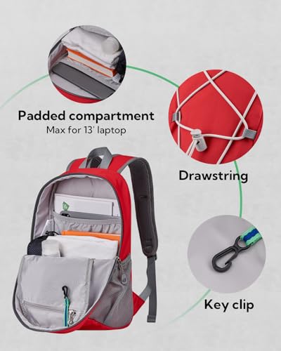 WATERFLY 12L Small Hiking Backpack: Day Pack Lightweight Travel Bag Camping Fitness Cycling Outdoor Sports Daypack For Women Men - color: Red