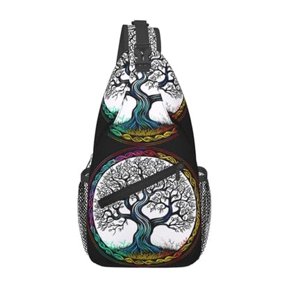 Tree And Life Viking Symbol Outdoor Crossbody Shoulder Bag For Unisex Young Adult Hiking Bicycling - color: White2