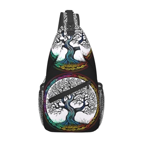 Tree And Life Viking Symbol Outdoor Crossbody Shoulder Bag For Unisex Young Adult Hiking Bicycling - color: White2