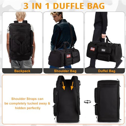 Expandable Gym Bag For Men,Tactical Large 3 in 1 Sports Duffle Bag With Shoes Compartment,Water Resistant Sports Gym Tote Bags Multi-functional Weekend Travel Backpack Overnight Bag - color: Black