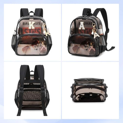 PIG PIG GIRL Clear Backpacks for Stadium Events Approved 12×6×12 Clear Bookbag for Women Mini Transparent Letter Back Pack, Semi-black, Letter-K - color: Semi Black, style: K