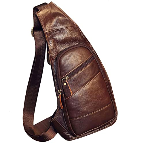 Vintage Leather Sling Bag Backpack for Men Crossbody Shoulder Chest DayPack Backpacks - color: #02brown
