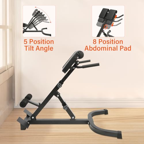Roman Chair Back Extension Weight Bench Ab Machine Foldable Angle Height Adjustable Sit up Exercise Multi-Functional Workout Home Gym Exercise Equipment Inversion Table for Fitness - color: Upgraded Black