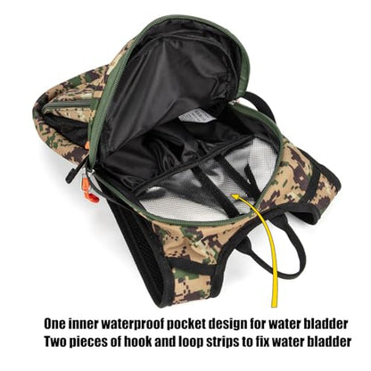 Kids Hydration Backpack, Water Hiking Backpack for Boys or Girls with 1.5L Reservoir Bladder - color: Armygreen Print