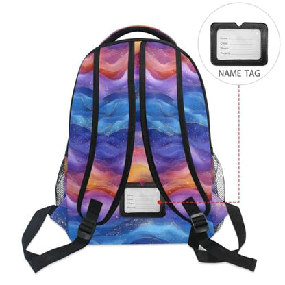 School Backpack for Men Women Waterproof Laptop Bag with Chest Strap for Travel Trip Burgundy Blue Rainbow - color: Multicolor03