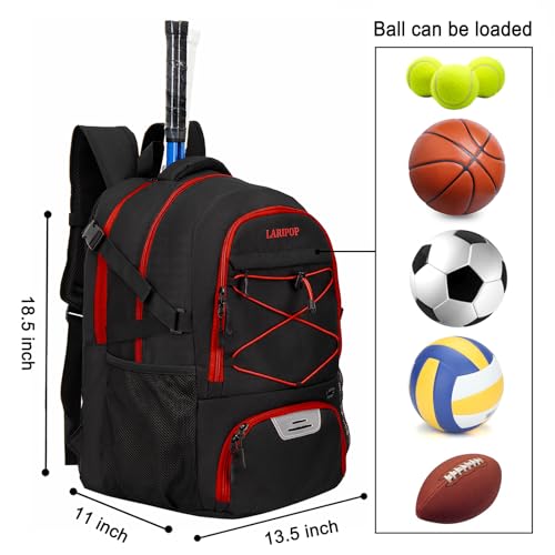 LARIPOP Tennis Bag Tennis Backpack for Women and Men 2 Rackets with Separate Shoe Compartment - color: Red