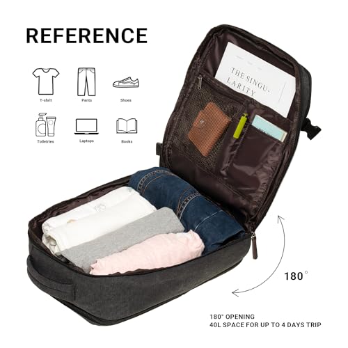 KAUKKO Canvas Travel Backpack, Personal Item Airline Approved, Carry On Backpack with Multi-Pockets and Shoe Pouch, fit 15.6 inch Laptop, 40L Weekender Bag, 11-BLACK - color: 11-black