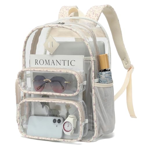 Clear Backpack for School, Girls Boys Transparent Bookbag Women See Through Backpack for Travel Security College Concert (Corduroy Floral Purple) - color: Corduroy Floral Purple