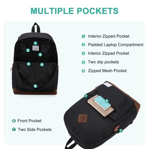 Backpack for Men Women,VASCHY Classic Water-resistant Lightweight Travel School Backpack Casual Daypack - color: Black