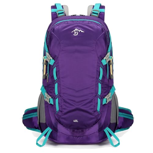 Long Keeper 40L Hiking Backpack Camping Daypack with Waterproof Rain Cover Lightweight Outdoor Sport Travel Backpack Rucksack (Purple) - color: Purple