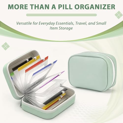 A8 Waterproof Pill Organizer Set with 14PCS Pouches, A8 Waterproof Pill Pouch Set, Large Weekly Pill Organizer with 14 Color-Coded Medicine Pouches, Reusable Leak-Proof Weekly Pill Storage Case