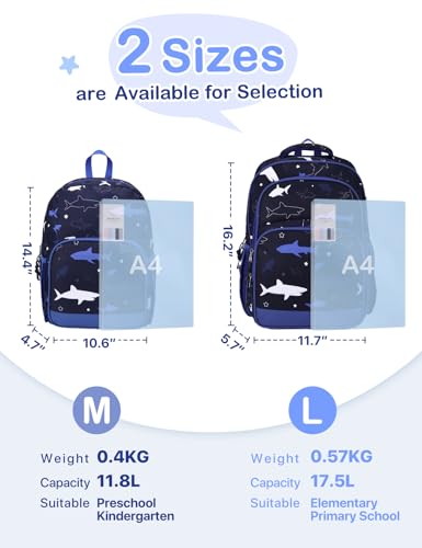 VASCHY Kids Backpacks, 12L Toddler & 17.5L School Backpacks, Lightweight Water-Resistant for Boys and Girls Ages 3-12 - color: Shark-l, size: Large