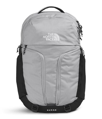 THE NORTH FACE Surge Commuter Laptop Backpack | Daypack With Water Repellent Finish, 16" Laptop Sleeve, Reflective Details - color: Meld Grey Dark Heather/Tnf Black-npf, size: One Size