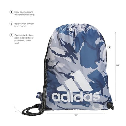 adidas Ready Sackpack – Drawstring Backpack Lightweight Small Gym Bag - color: Woodland Essential Camo Preloved Ink/White/Black/1.0
