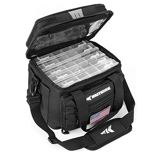 KastKing Fishing Tackle Bags - Saltwater & Freshwater Fishing Bags - Water Resistant, Padded Shoulder Strap - Gear Storage - color: Black-Medium, size: Medium