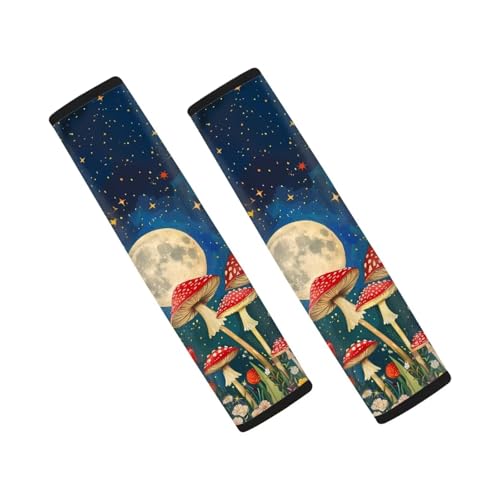 Forchrinse Red Mushroom Starry Night Car Seat Belt Cover Pad for Women Men Soft Auto Seatbelt Shoulder Pads 2 Pack - color: Red Mushroom Starry Night