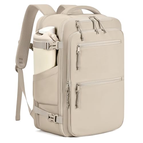 mibasies 40L Travel Backpack for Women & Men: Carry On Luggage Flight Approved, TSA Laptop Backpack with Water Bottle Pocket, Personal Item Bag Fits 17" Laptop for Weekender Business - Camel - color: Camel, size: X-Large