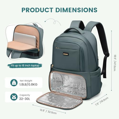 GOLF SUPAGS Lunch Backpack 16 Inch Laptop Backpack with Insulated Cooler Lunch Box Food Bag for College Work Camping Picnics (Atrovirens) - color: Atrovirens