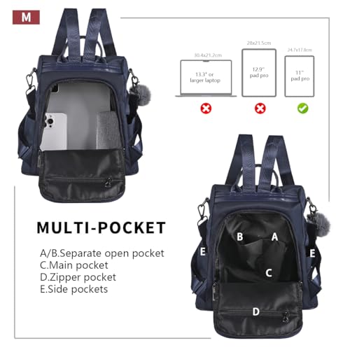 PINCNEL Women Backpack Purse Waterproof Nylon Anti-theft Rucksack Lightweight Shoulder Bag - color: Blue, size: Medium