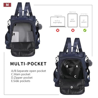 PINCNEL Women Backpack Purse Waterproof Nylon Anti-theft Rucksack Lightweight Shoulder Bag - color: Blue, size: Medium