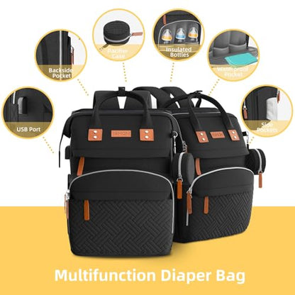 ISMGN Diaper Bag Backpack with Changing Station, Large Diaper Bag, Baby Bag, Multifunctional Diaper Bag, Black - color: Classic Black
