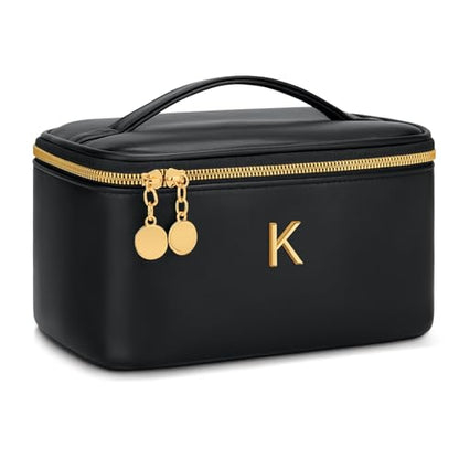 Gifts for Women Travel Makeup Bag Personalized Cosmetic Bag Portable Large Capacity Toiletry Bag(Black-K) - color: Black, style: K