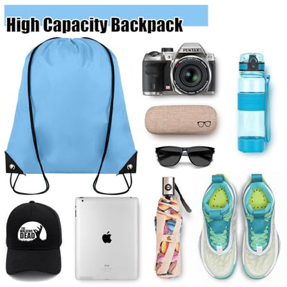 Grneric 100 Pieces Drawstring Backpack Bulk Cinch Sackpack Ployster Drawstring Bags for Gym Party Trip(Sky Blue) - color: Sky Blue