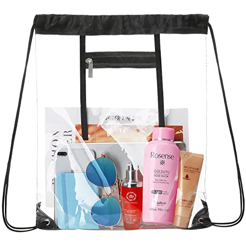 NATURAL STYLE 2 PACK Clear Drawstring Bag Stadium Approved, See Through PVC Drawstring bags, Transparent Backpack with Inner Zipper Pocket