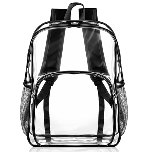 Amylove 1 Pcs Clear Backpack for Stadium Events Heavy Duty PVC Transparent Bookbag for College Workplace Security(17 Inches, Black) - color: Black and Clear Color, size: 17 Inches