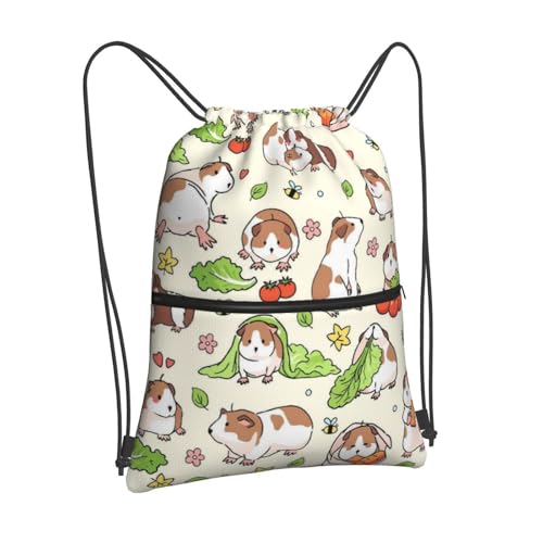Cute Guinea Pig Print Drawstring Bag, Guinea Pig Drawstring Backpack, Light Large Capacity Durable String Sackpack, Waterproof Cinch Sackpack for Yoga Sport Gym Beach Shopping - color: Guinea Pig