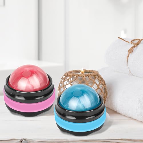 Coolrunner Massage Ball, Manual Roller Massager, 2-Pack Handheld Self Massage Therapy and Relax Full Body Tools for Sore Muscles, Shoulders, Neck, Arms, Legs, Back, Foot, Body (Blue+Pink) - color: Blue+pink